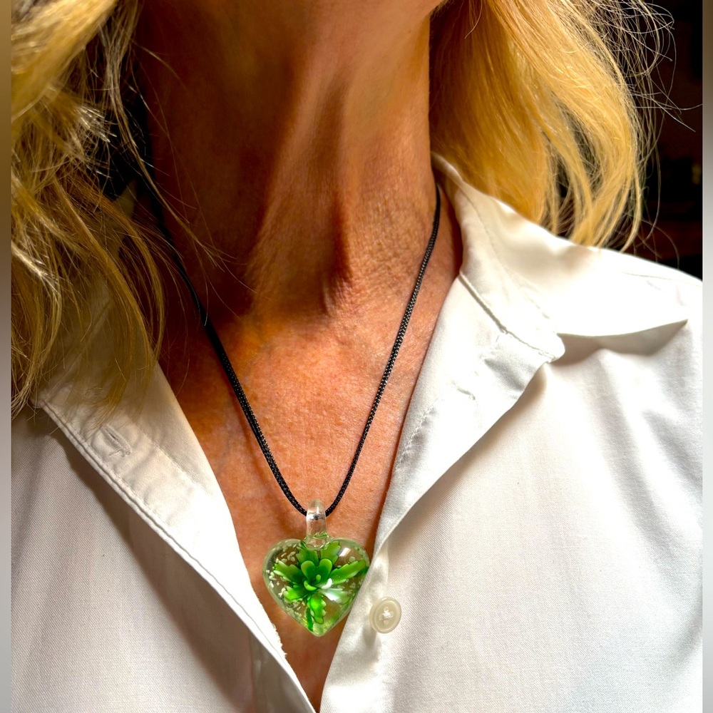 Glass Heart Pendant Necklace
